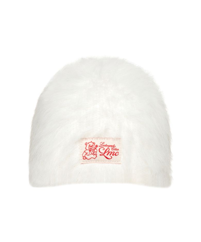 HAIRY UNCUFFED BEANIE white