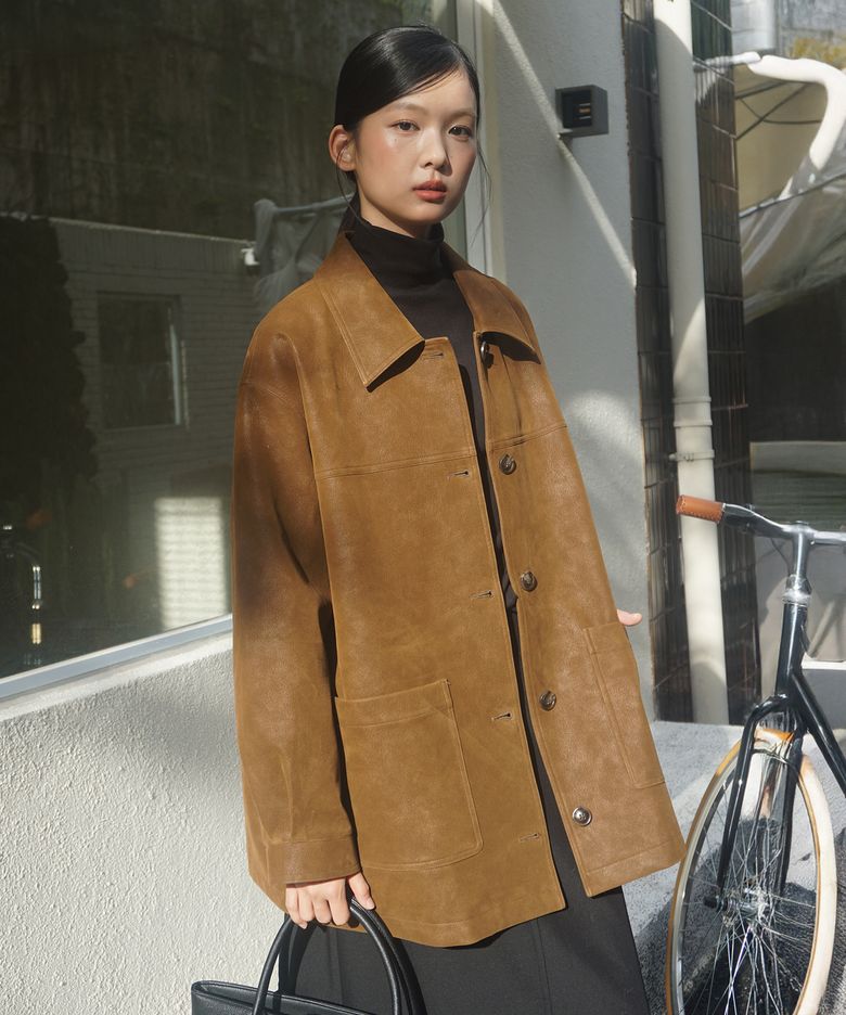 (woman) 오버핏 페이크 스웨이드 카코트_Brown
