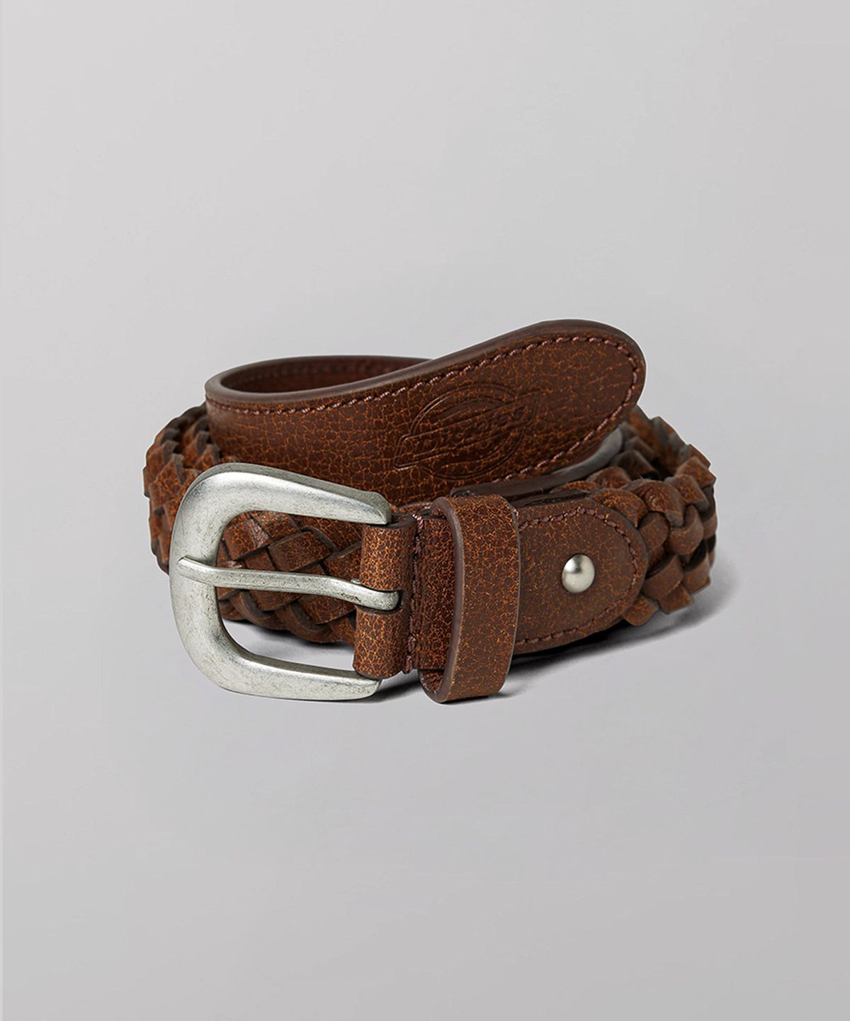 디키즈(DICKIES) 브레이디드 레더 벨트 Brown