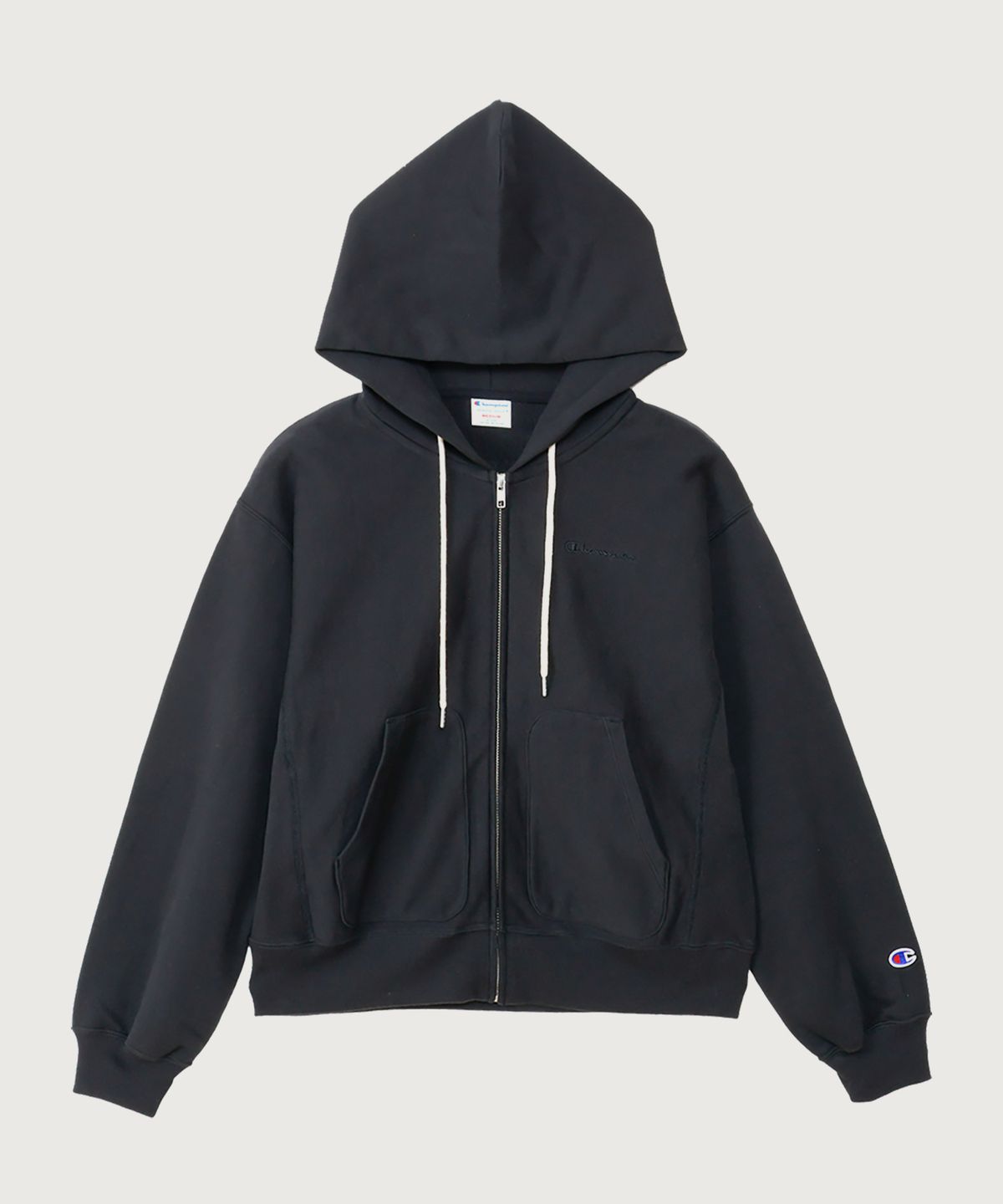 챔피온(CHAMPION) 여성 리버스위브 스몰 로고 루즈핏 후드 집업 Off Black