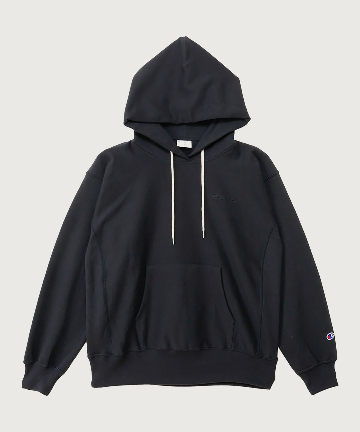 챔피온(CHAMPION) 여성 리버스위브 스몰 로고 루즈핏 후드 티셔츠 Black