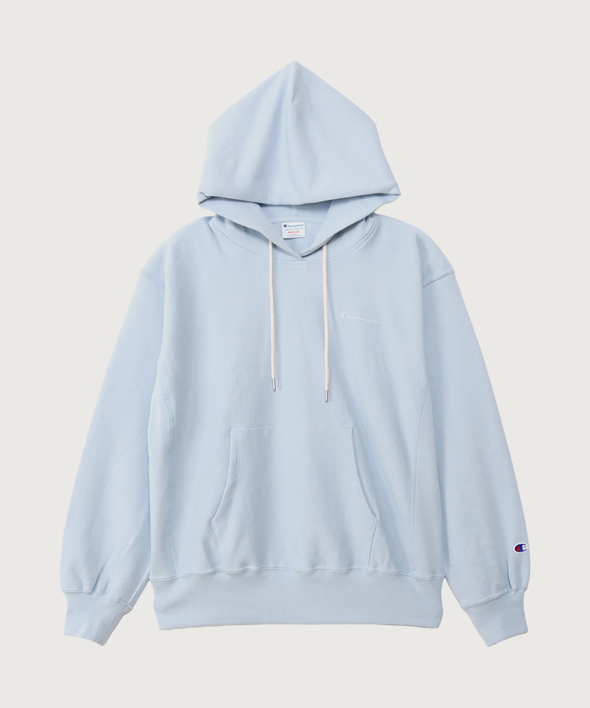 챔피온(CHAMPION) 여성 리버스위브 스몰 로고 루즈핏 후드 티셔츠 Light Blue