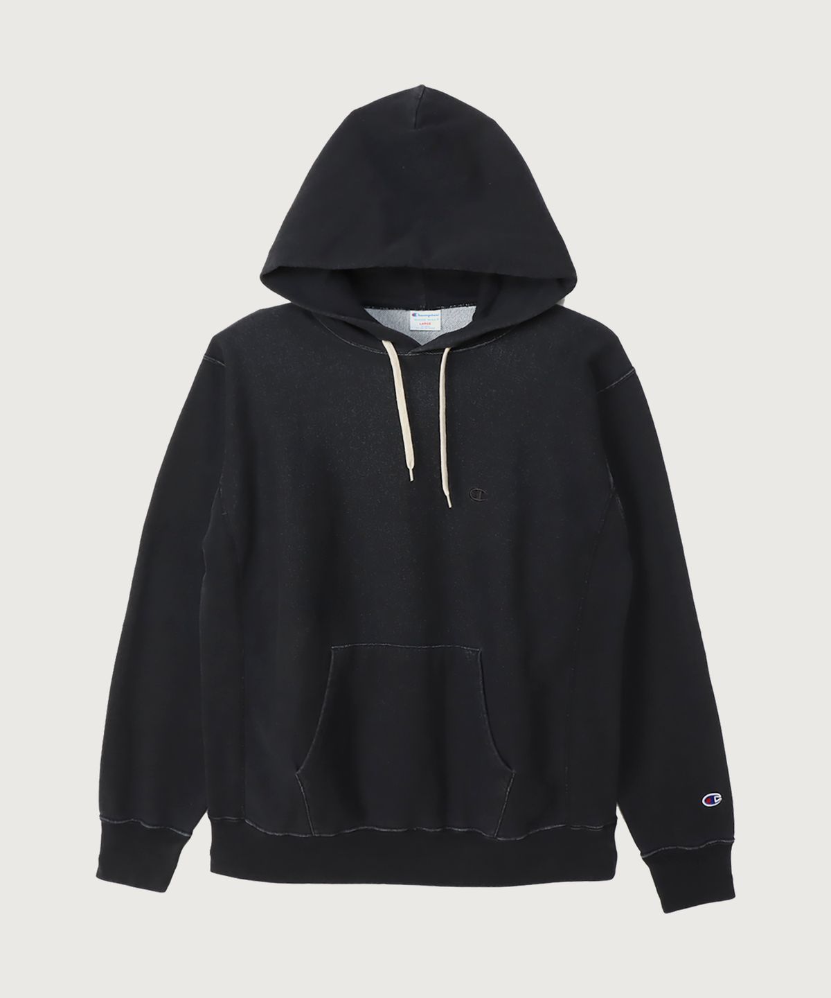 챔피온(CHAMPION) 리버스위브 루즈핏 스티치 후드 티셔츠 Off Black