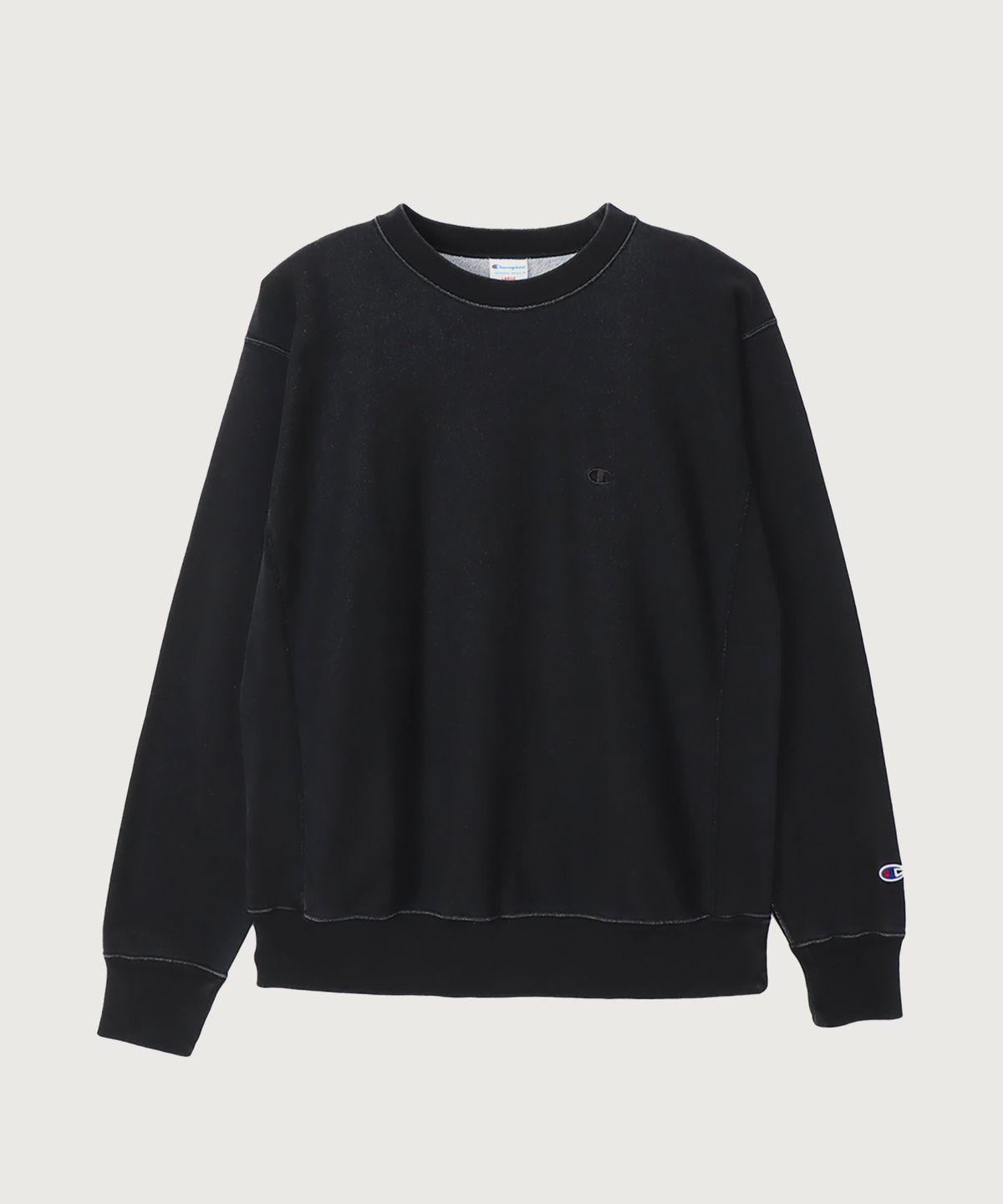 챔피온(CHAMPION) 리버스위브 루즈핏 스티치 크루넥 스웨트셔츠 Off Black