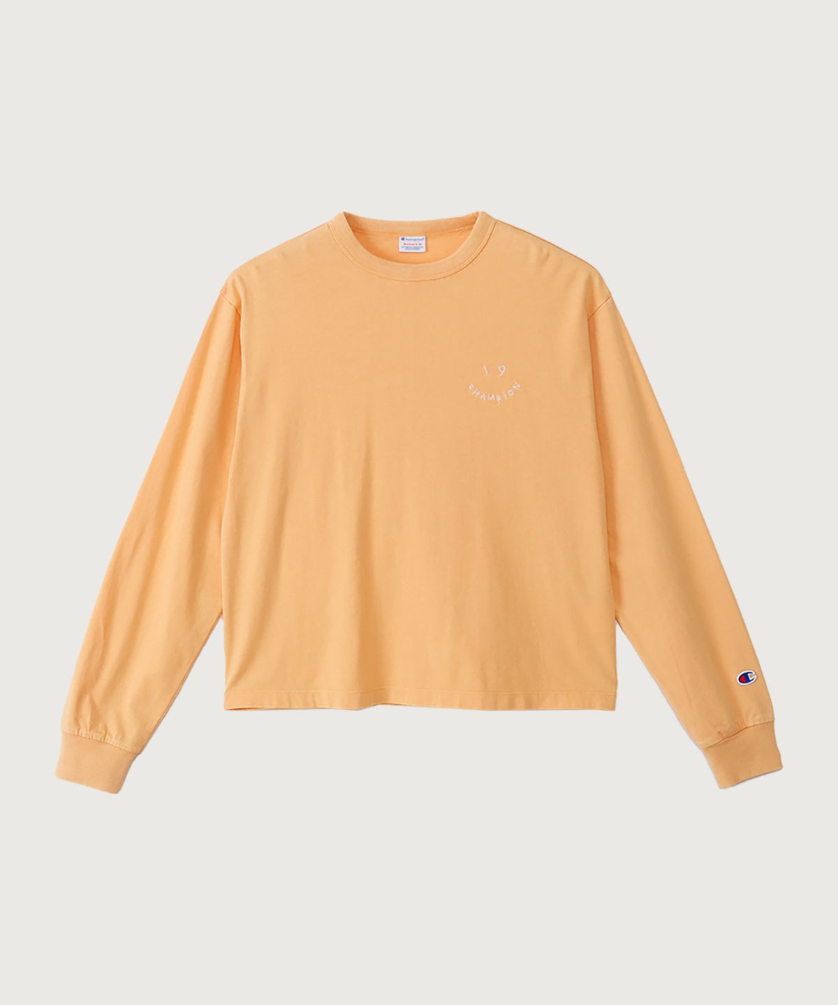 챔피온(CHAMPION) 여성 아치 로고 루즈핏 워싱 롱슬리브 Soft Orange
