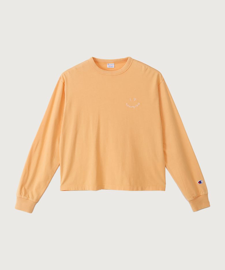 여성 아치 로고 루즈핏 워싱 롱슬리브 Soft Orange
