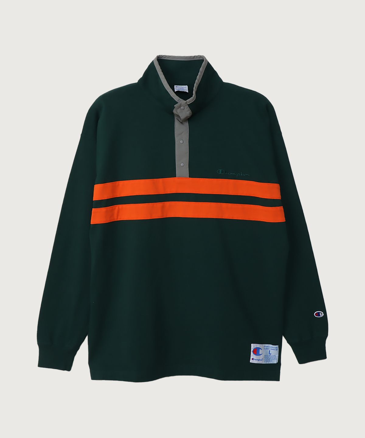 챔피온(CHAMPION) 하프 스냅 오버핏 조그택 롱슬리브 티셔츠 Dark Green