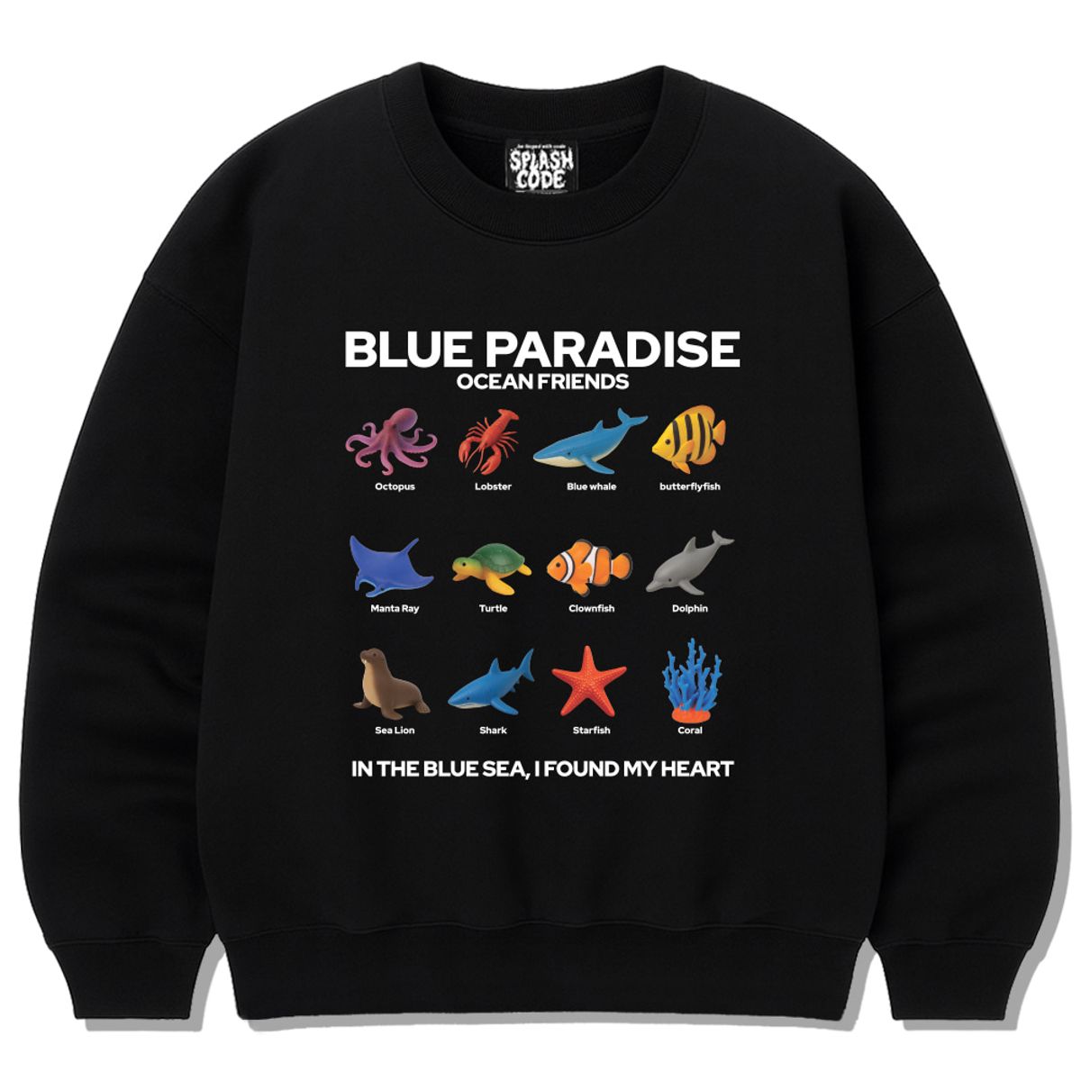 스플래시코드(SPLASHCODE) 헤비 크루넥 맨투맨 블랙 - 블루 파라다이스(Blue Paradise)