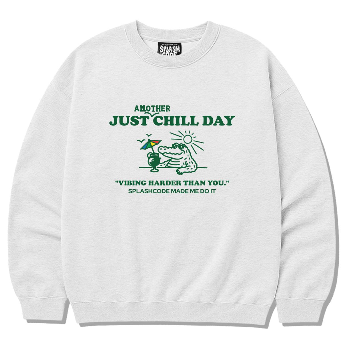 스플래시코드(SPLASHCODE) 헤비 크루넥 맨투맨 멜란지화이트 - 저스트 칠 데이(Just Chill Day)