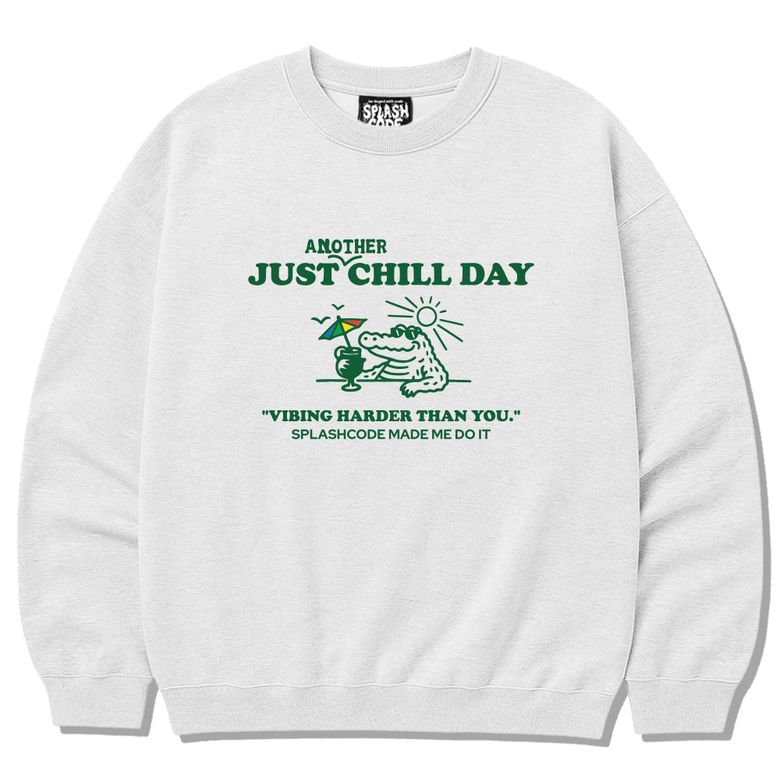 헤비 크루넥 맨투맨 멜란지화이트 - 저스트 칠 데이(Just Chill Day)