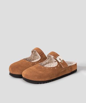 (WOMEN) 스웨이드 스터드 퍼 메리제인 뮬  브릭 (HH59K2J14C)