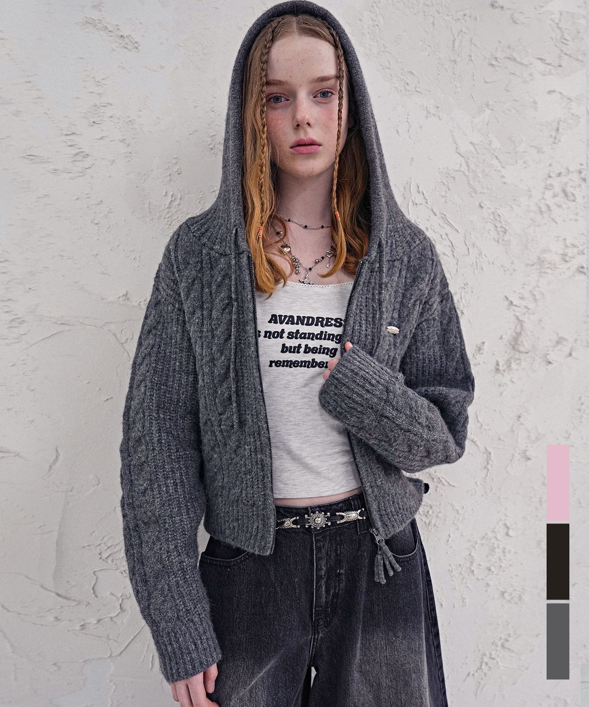 어반드레스(AVANDRESS) Cable Hug Hood Zip-up Knit_3Colors