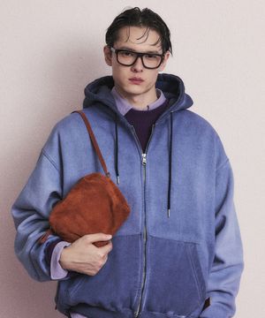 MINIMAL WASHED HOODIE ZIP-UP BLUE