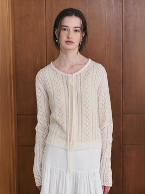 LINOA ribbon knit cardigan_IVORY