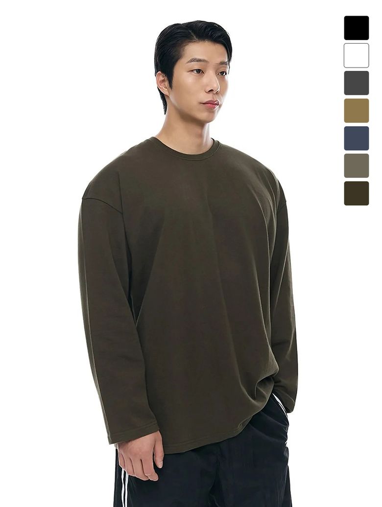 더블코튼 무지 오버핏 긴팔 티셔츠_7Color