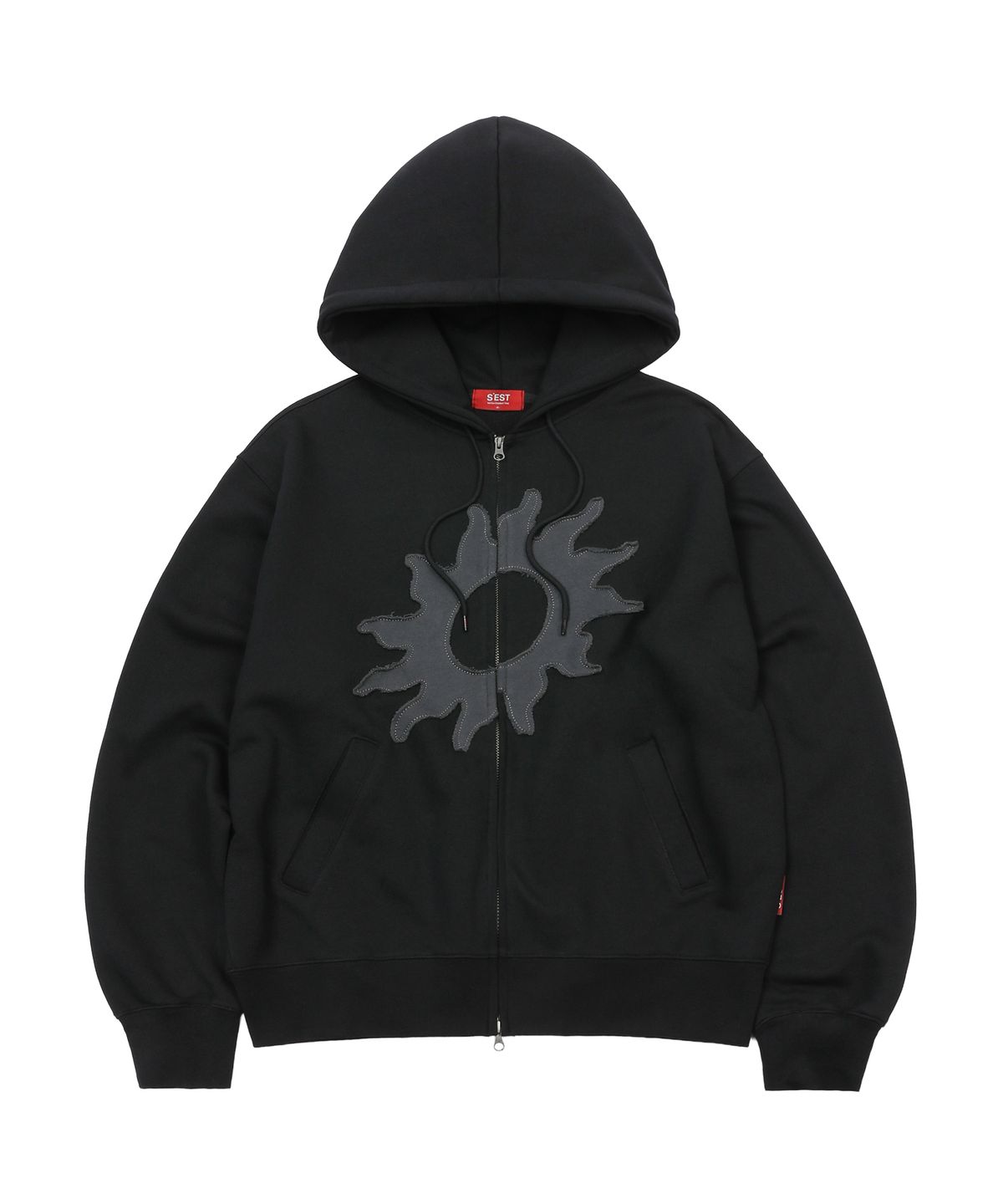 에스이에스티(S'EST) Solaris Applique Hoodie Zip Up Black