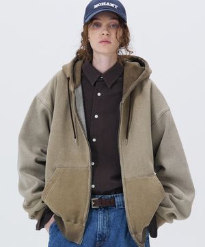 MINIMAL WASHED HOODIE ZIP-UP BROWN