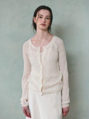 MILLY round neck knit cardigan_IVORY