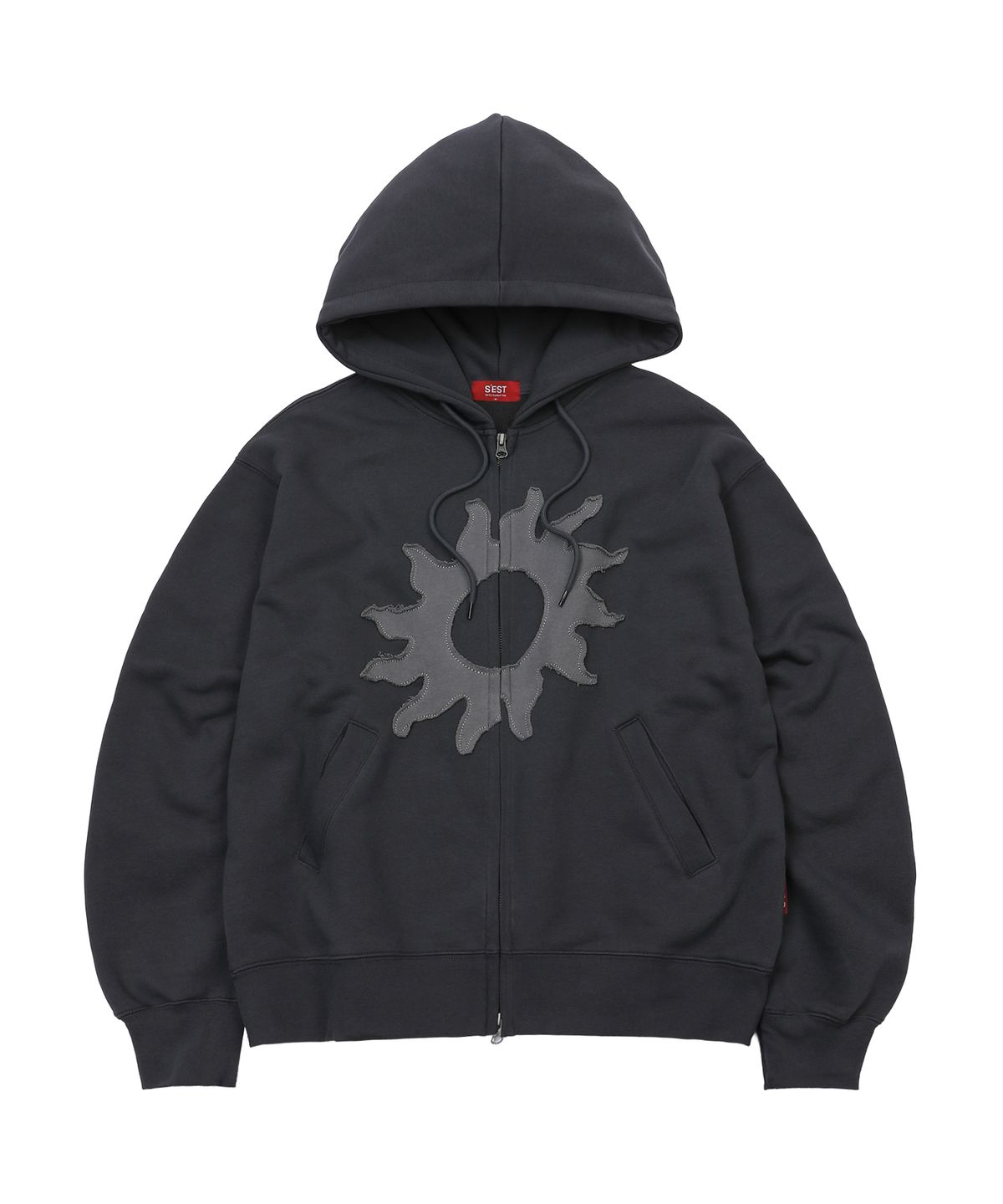 에스이에스티(S'EST) Solaris Applique Hoodie Zip Up Charcoal