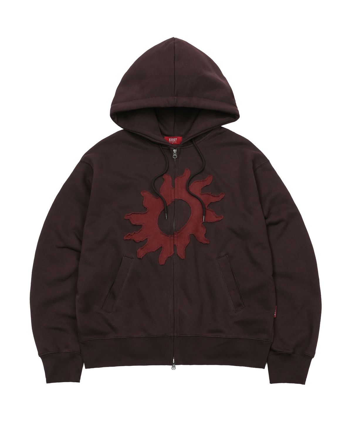 에스이에스티(S'EST) Solaris Applique Hoodie Zip Up Brown