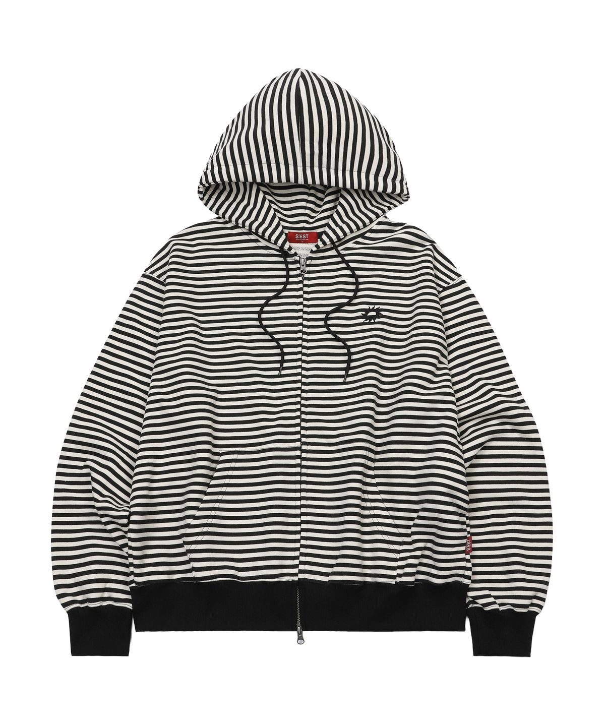 에스이에스티(S'EST) Stripe Logo Hoodie Zip Up Black