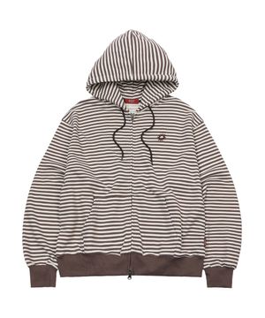 Stripe Logo Hoodie Zip Up Brown