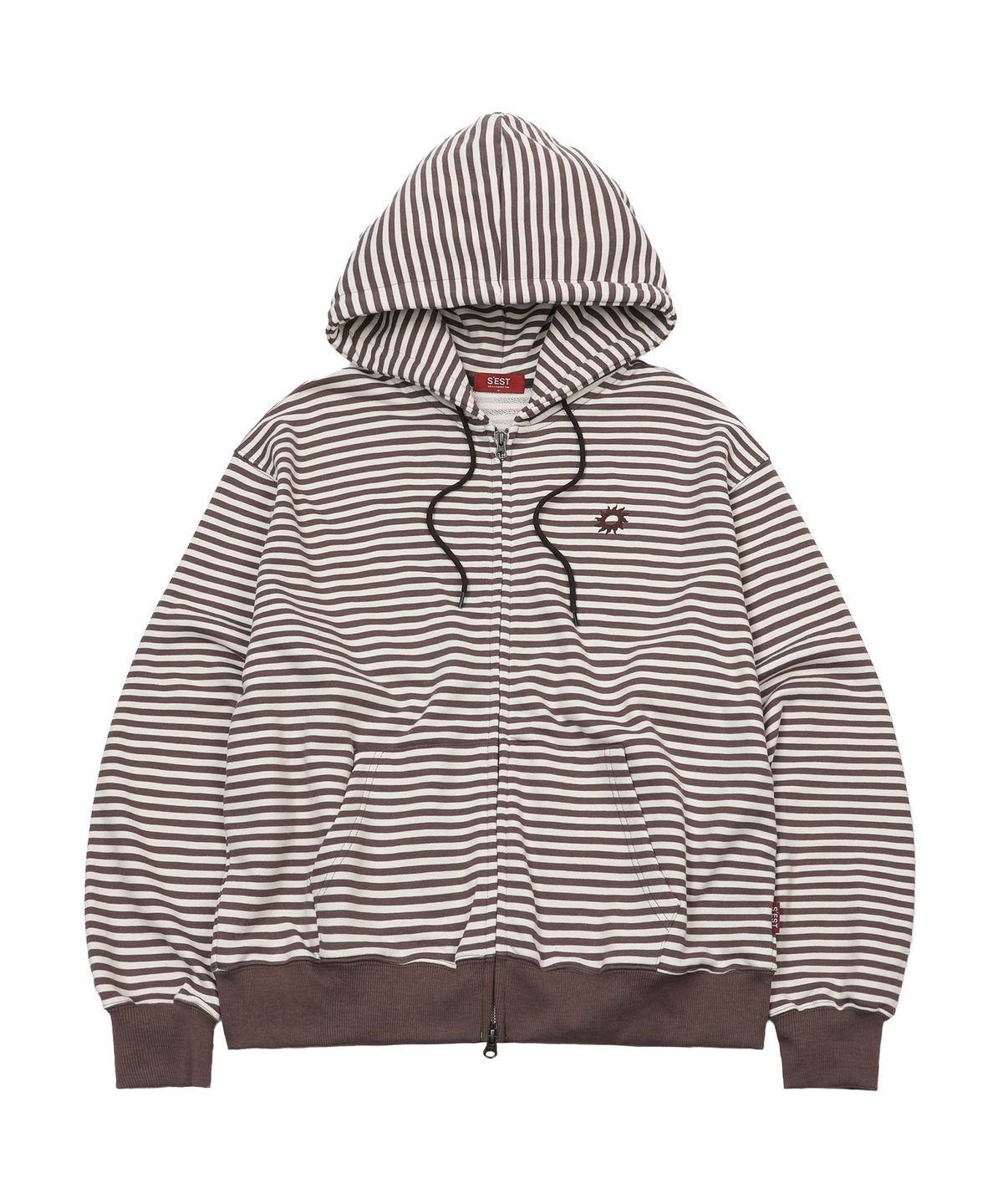 에스이에스티(S'EST) Stripe Logo Hoodie Zip Up Brown