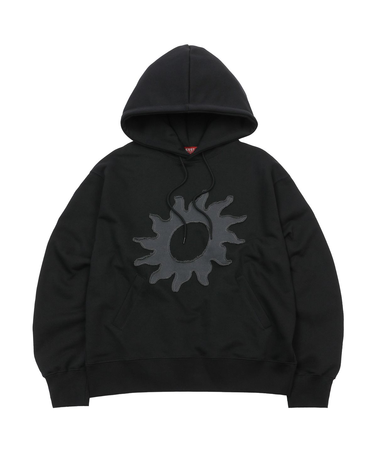 에스이에스티(S'EST) Solaris Applique Hoodie Black