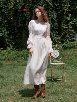 JULIET square neck dress_IVORY