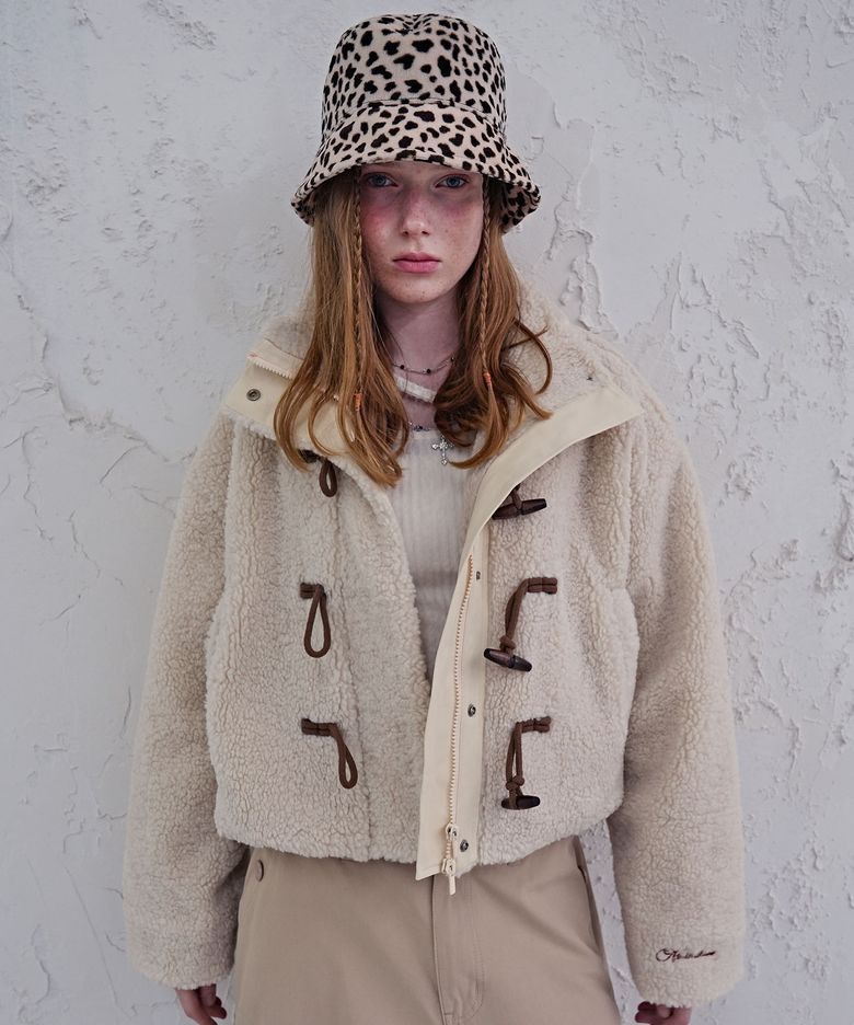 Fuzzy Cropped Duffle Jacket IVORY