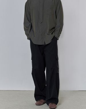 사이드 라인 반밴딩카고 팬츠_ 블랙