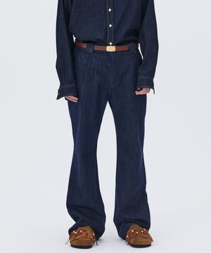 MINIMAL FLARE DENIM PANTS DARK BLUE