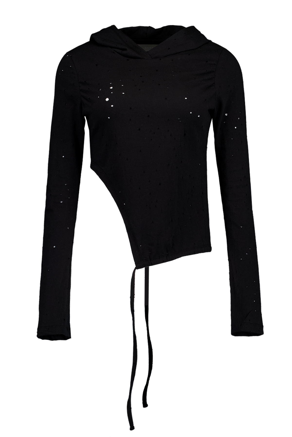 백시(BEKSI) PUNCHING SHIRRING HOODIE, BLACK