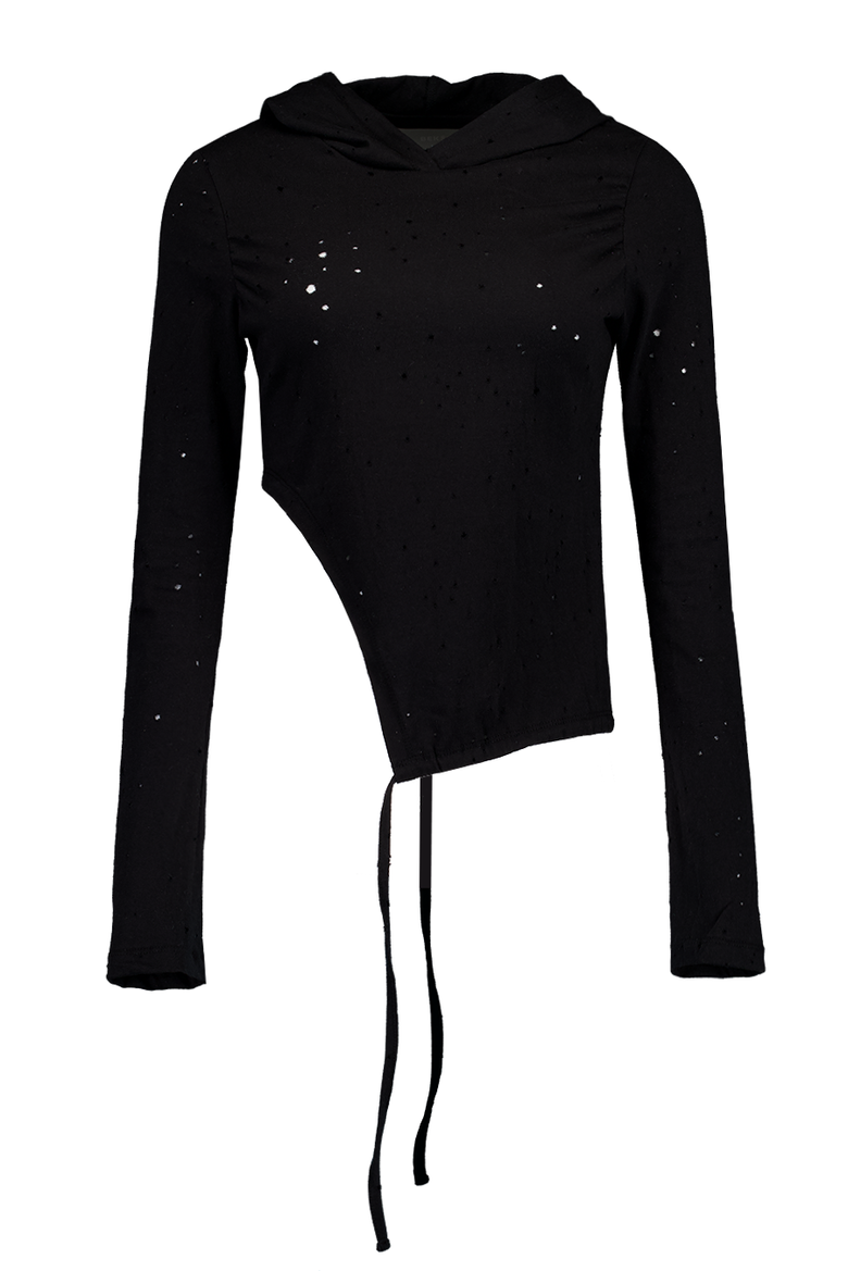 PUNCHING SHIRRING HOODIE, BLACK