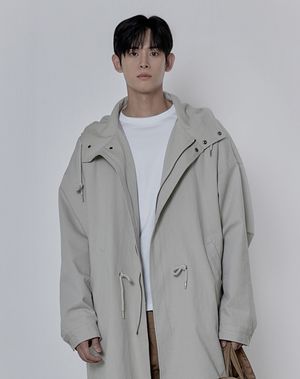 사일런트 롱 후드 쓰리버튼 야상 _ 라이트 그레이