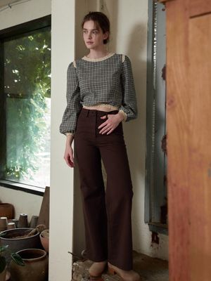 NORA wide cotton long pants_BROWN