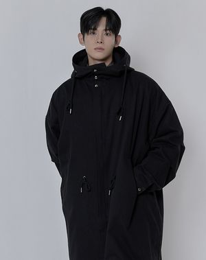 사일런트 롱 후드 쓰리버튼 야상 _ 블랙