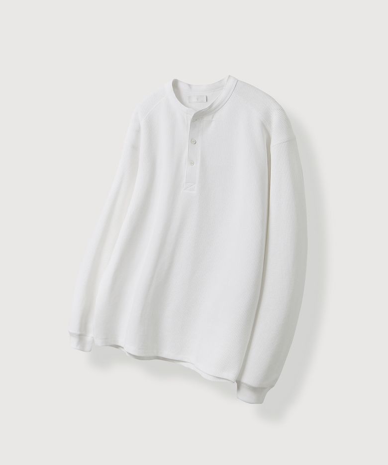 스티치 라이닝 와플 헨리넥 롱슬리브_White