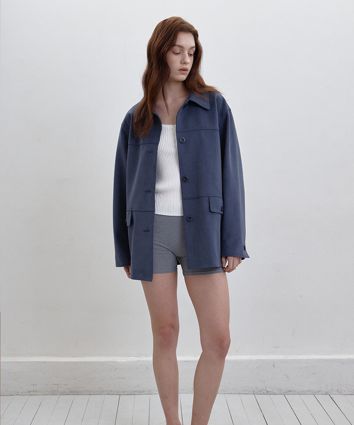 벗튼(BUT'TON) Suede Half Jacket (Blue)