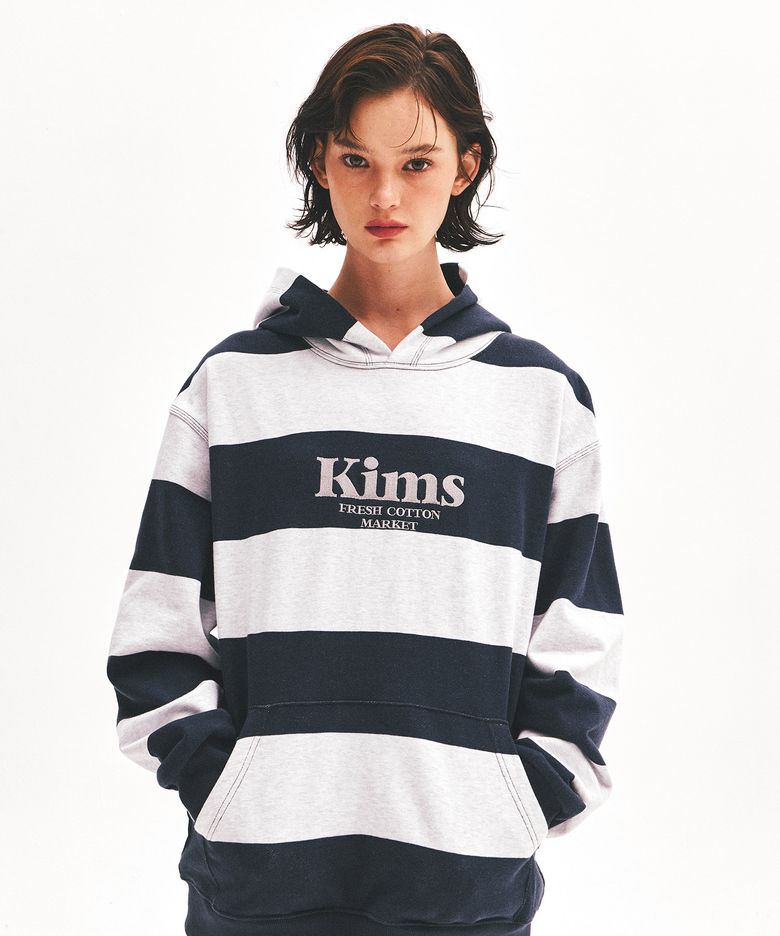 Kims Stripe Hoodie Navy