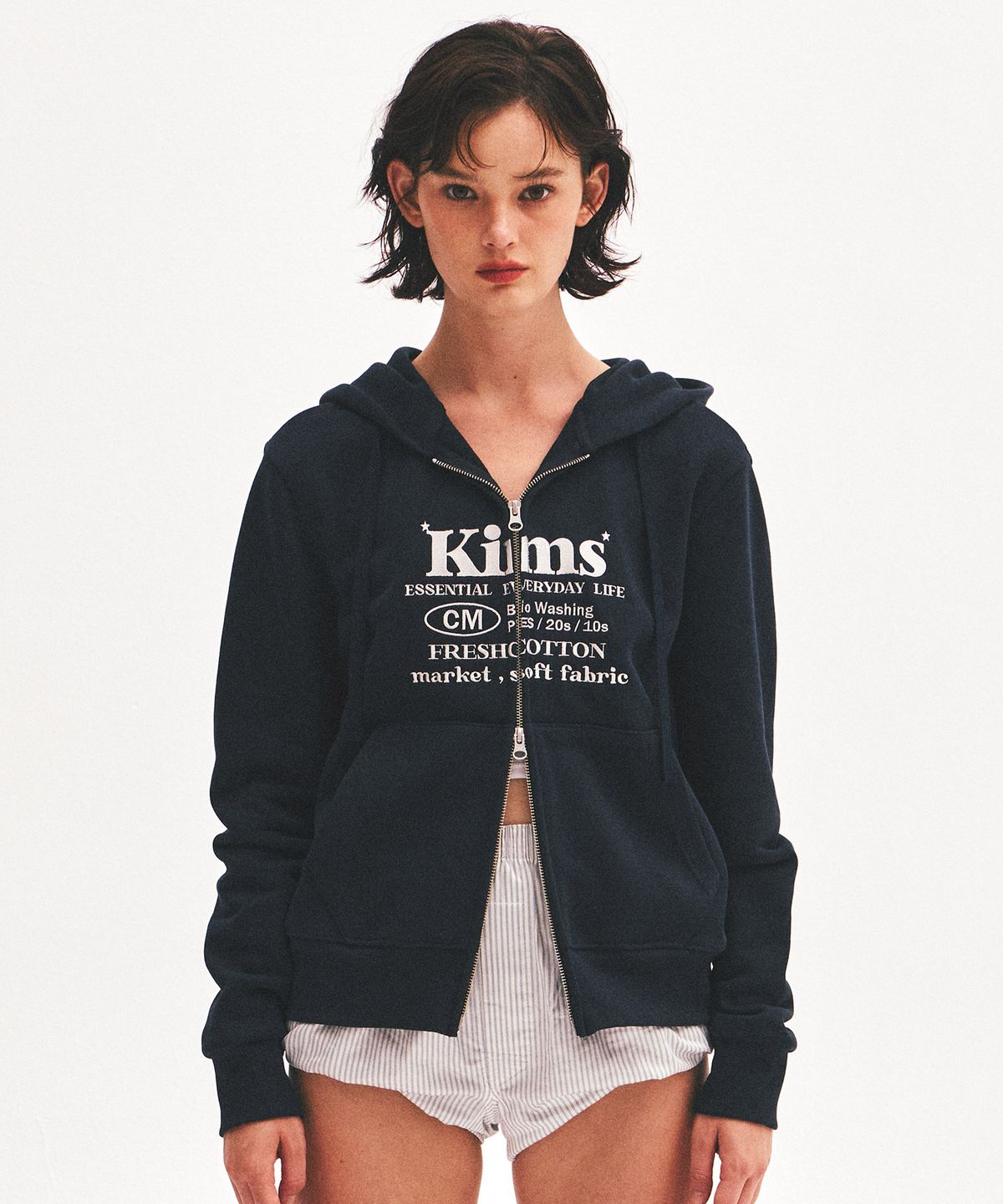 킴스 프레시 코튼 마켓(KIMS FRESH COTTON MARKET) (Unisex) Everyday Bam Logo Zip Hoodie Navy