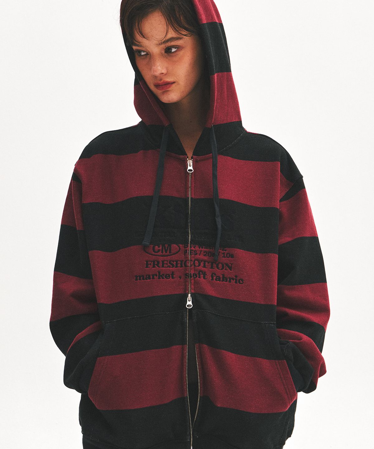 킴스 프레시 코튼 마켓(KIMS FRESH COTTON MARKET) Kims Stripe Zip Hoodie Red