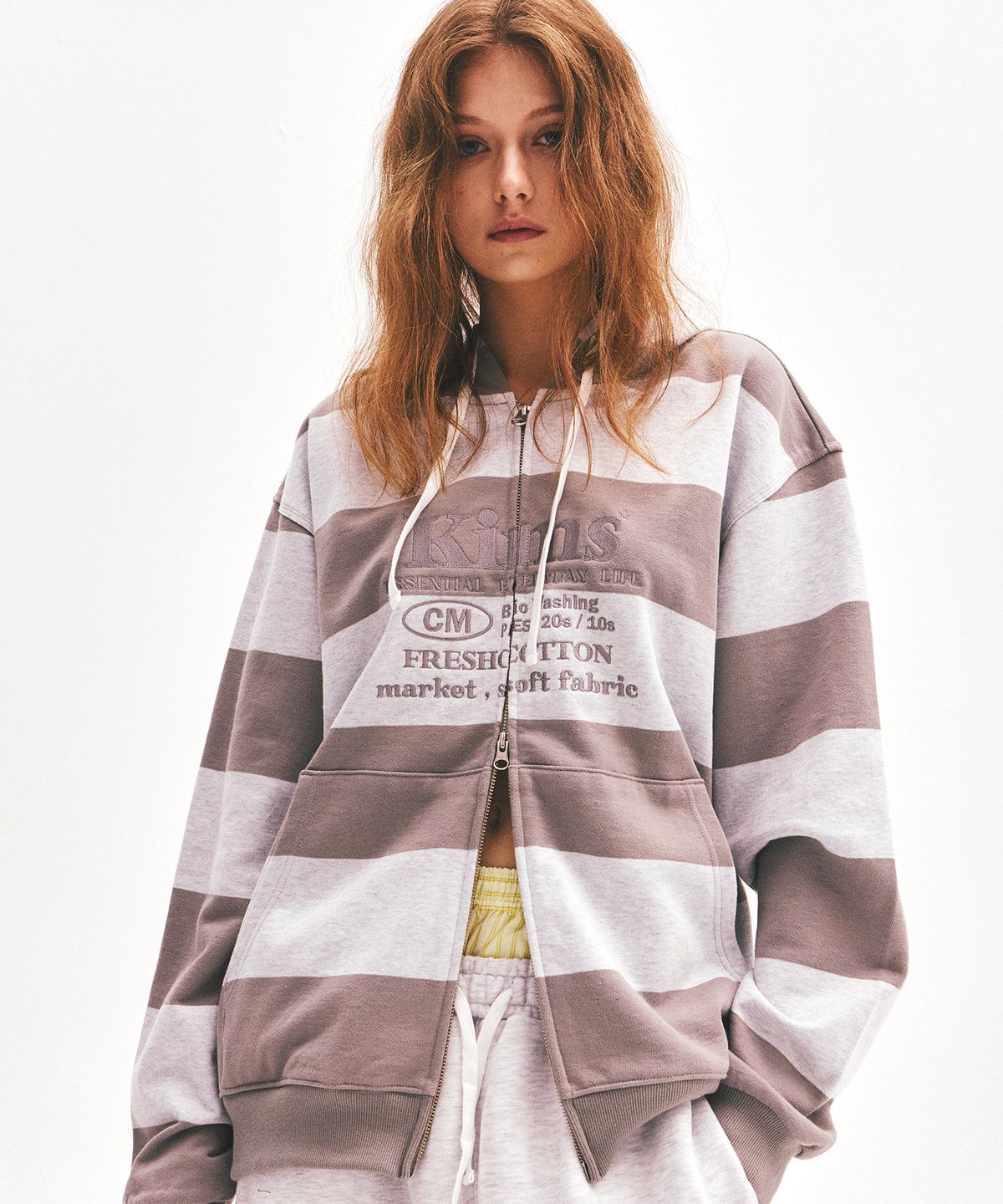 킴스 프레시 코튼 마켓(KIMS FRESH COTTON MARKET) Kims Stripe Zip Hoodie Grey