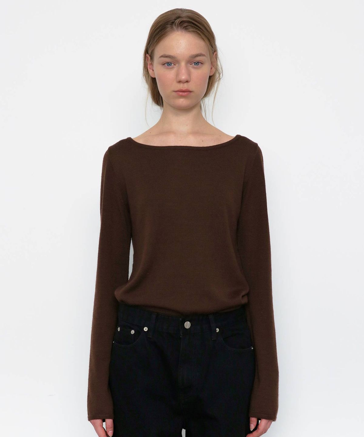 무아르무스(MUARMUS) Cashmere Boat neck Knit [Brown]