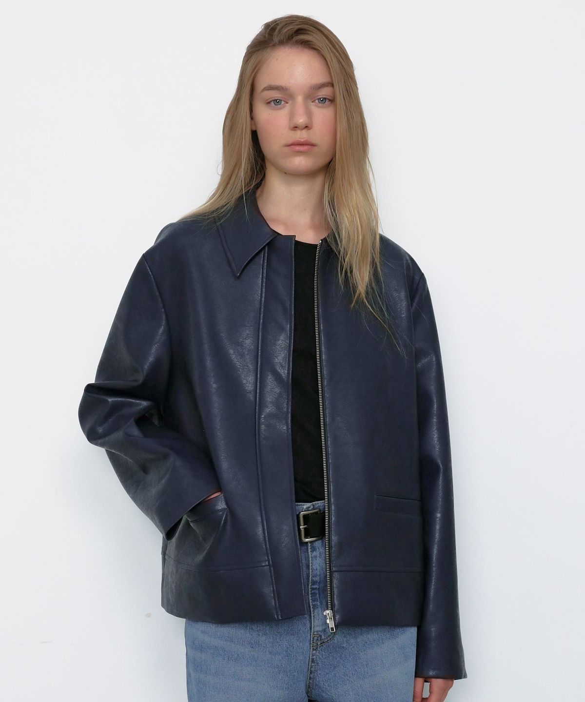 무아르무스(MUARMUS) Midnight Leather Jacket [Dark Navy]