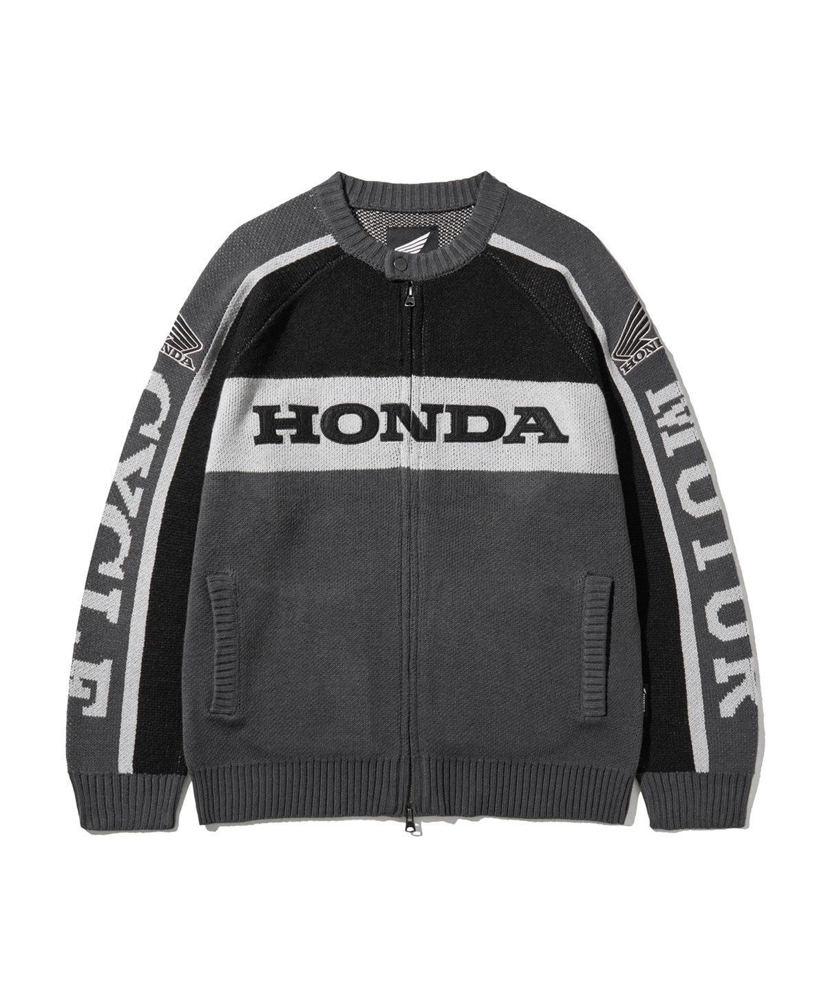 핍스 모터사이클(PHYPS MOTORCYCLE) Big Logo Knit Zip-up Charcoal