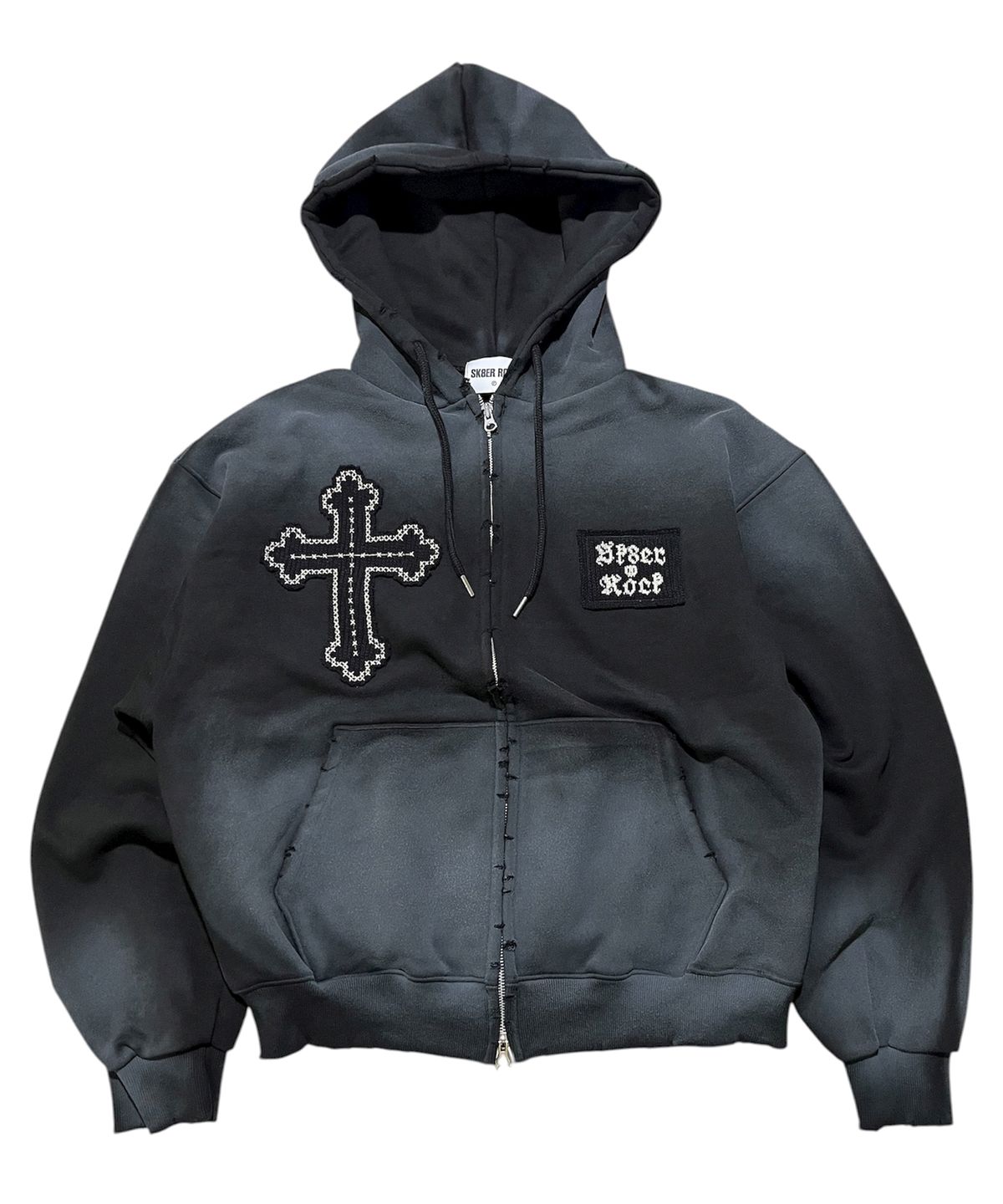 스케이터락(SK8ER ROCK) Cross-Stitch Grunge Hood Zip-Up ((black))