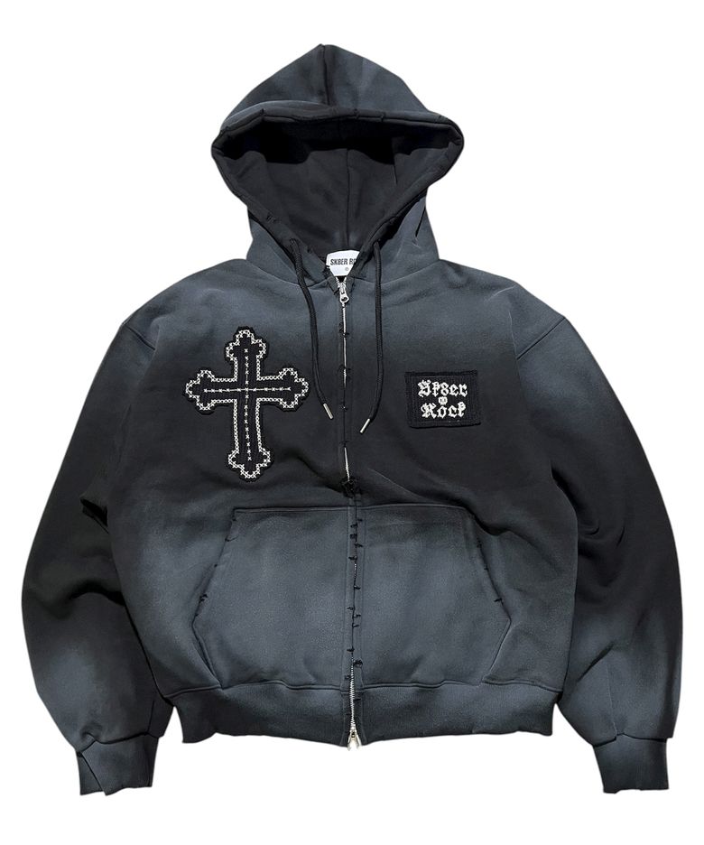 Cross-Stitch Grunge Hood Zip-Up ((black))