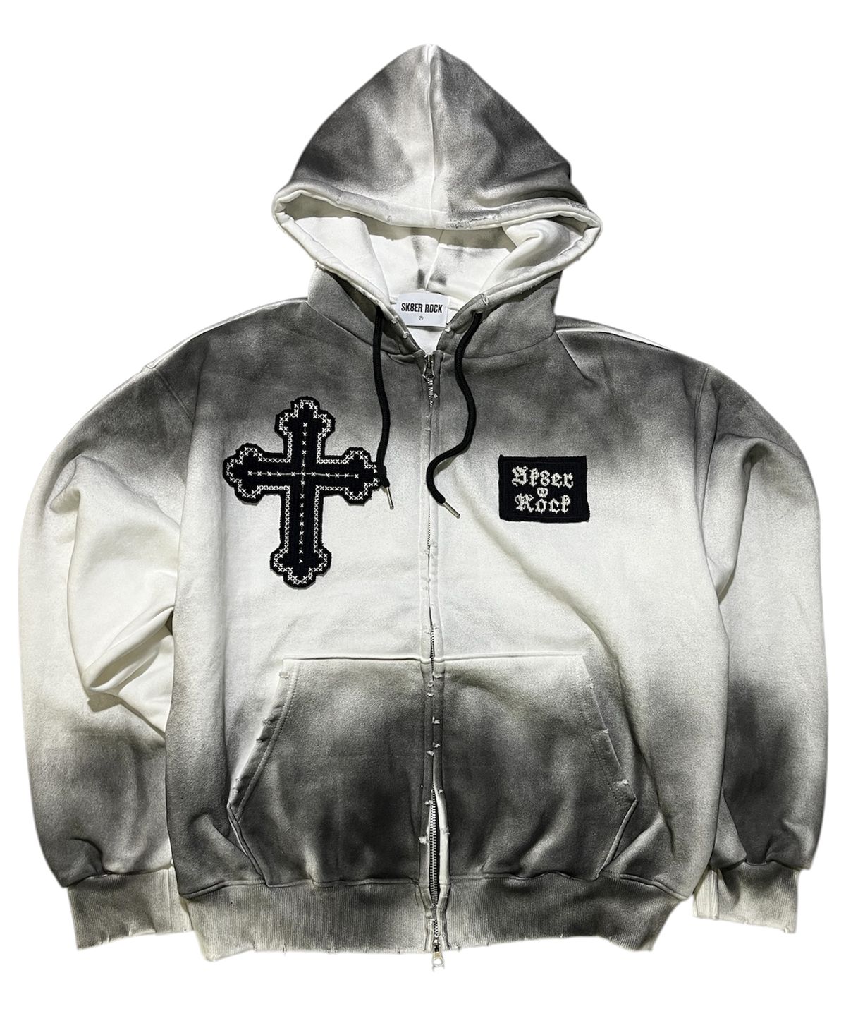 스케이터락(SK8ER ROCK) Cross-Stitch Grunge Hood Zip-Up ((off white))