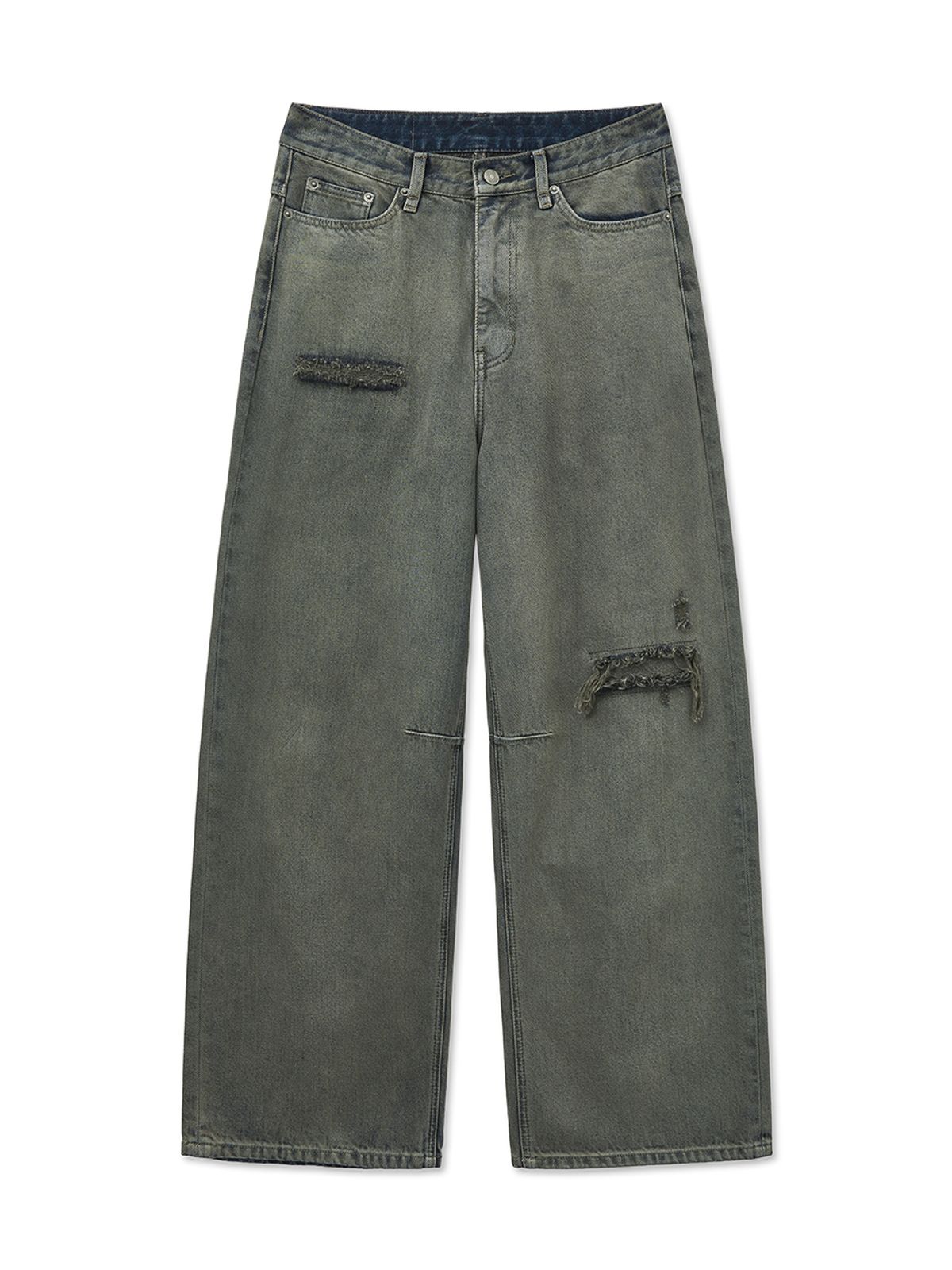 마뗑킴(MATIN KIM) BACK LOGO WIDE DENIM PANTS IN SMOKE BLUE
